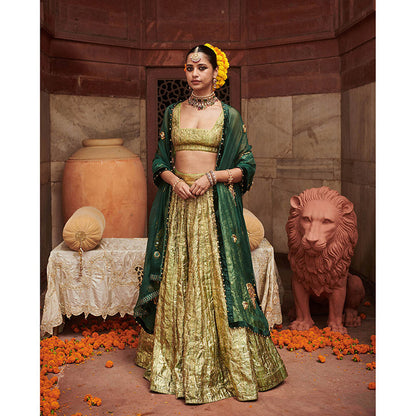 ITRH Green Pushp Lampi Lehenga with Blouse and Dupatta (Set of 3)