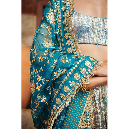 ITRH Blue Aasmani Lampi Lehenga with Blouse and Dupatta (Set of 3)