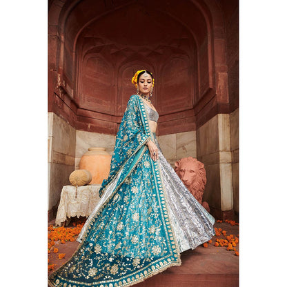 ITRH Blue Aasmani Lampi Lehenga with Blouse and Dupatta (Set of 3)