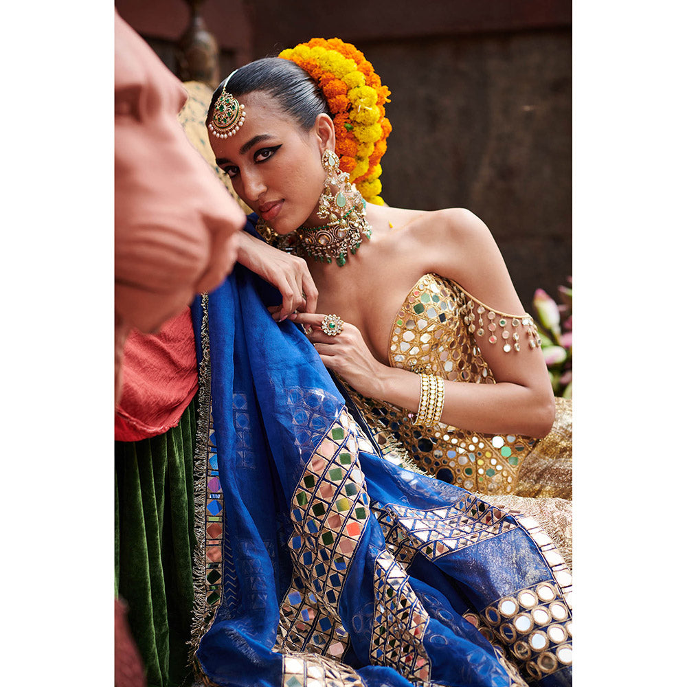 ITRH Chandi- Sona Stripes Lampi Lehenga with Blouse and Dupatta (Set of 3)