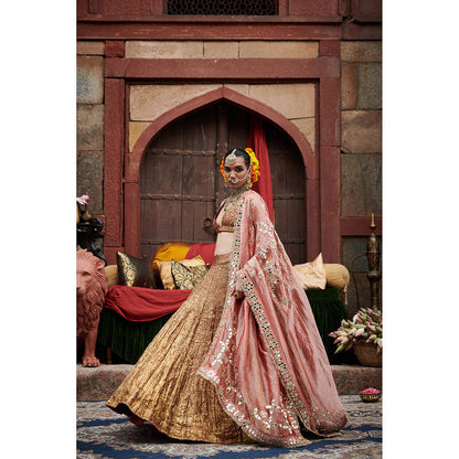 ITRH Gold Rakhta Lehenga with Blouse and Dupatta (Set of 3)