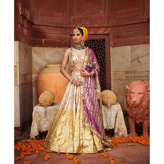 ITRH Chandi Sona Halftone Lehenga with Blouse and Dupatta (Set of 3)