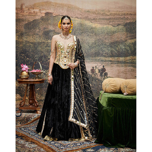 ITRH Black Surmayi Lehenga with Blouse and Dupatta (Set of 3)