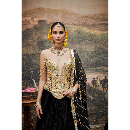 ITRH Black Surmayi Lehenga with Blouse and Dupatta (Set of 3)