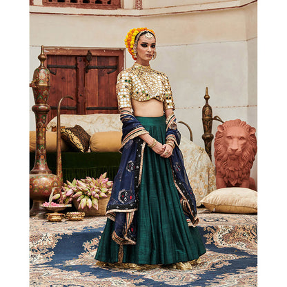 ITRH Green Zamar Lehenga with Blouse and Dupatta (Set of 3)