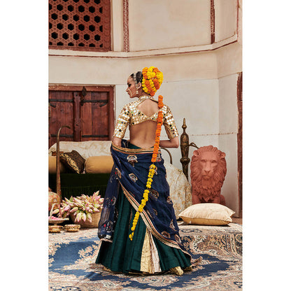 ITRH Green Zamar Lehenga with Blouse and Dupatta (Set of 3)