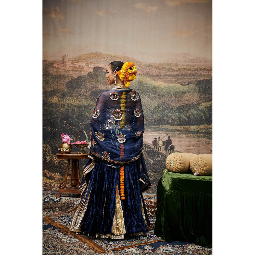 ITRH Navy Blue Zahra Lehenga with Blouse and Dupatta (Set of 3)