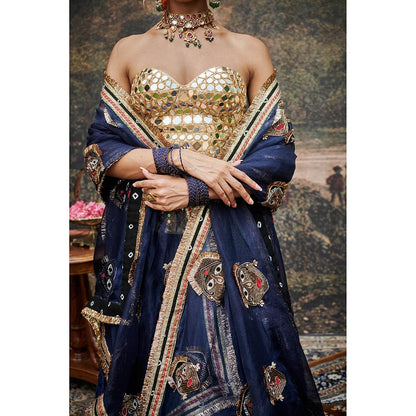 ITRH Navy Blue Zahra Lehenga with Blouse and Dupatta (Set of 3)