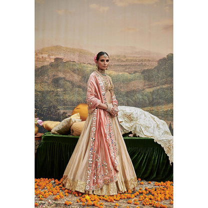 ITRH Beige Svet Gulal Lehenga with Blouse and Dupatta (Set of 3)