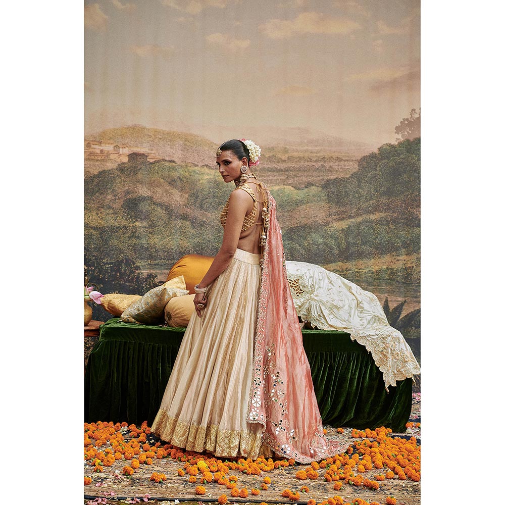 ITRH Beige Svet Gulal Lehenga with Blouse and Dupatta (Set of 3)