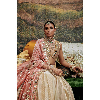 ITRH Beige Svet Gulal Lehenga with Blouse and Dupatta (Set of 3)
