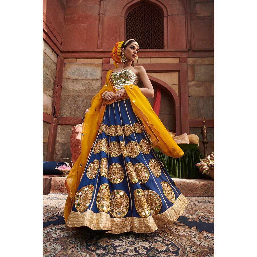 ITRH Navy Blue Qainaat Lehenga with Blouse and Dupatta (Set of 3)