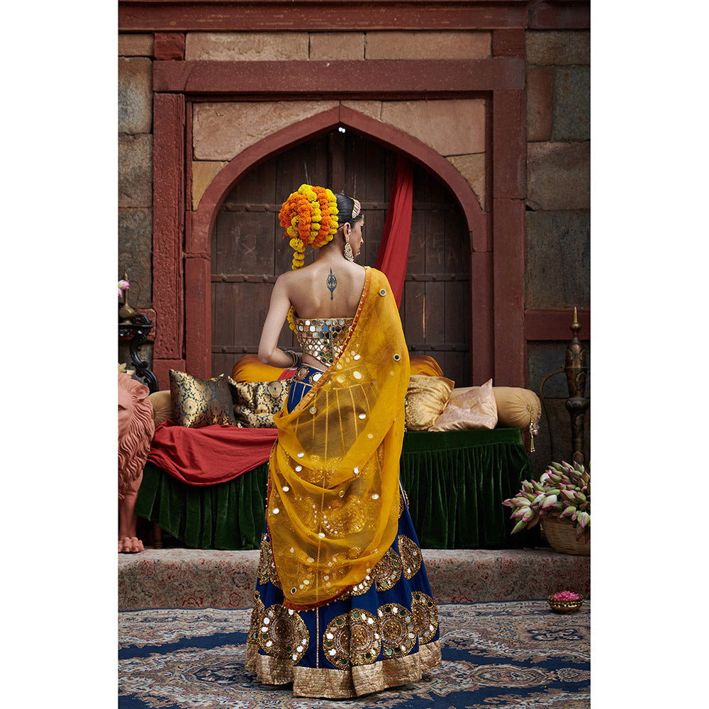 ITRH Navy Blue Qainaat Lehenga with Blouse and Dupatta (Set of 3)