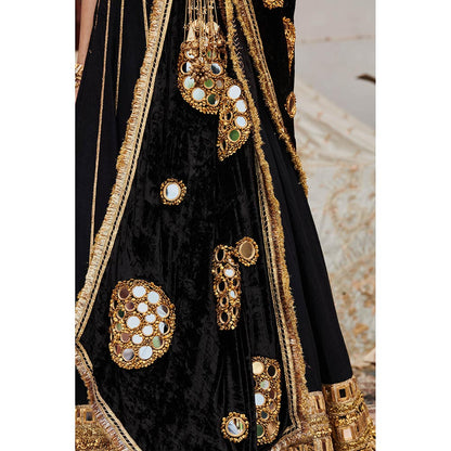ITRH Black Sheesh Shyama Lehenga with Blouse and Dupatta (Set of 3)