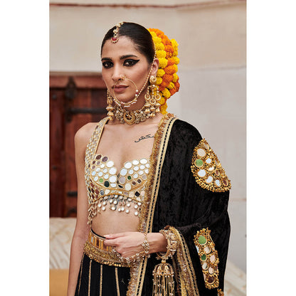 ITRH Black Sheesh Shyama Lehenga with Blouse and Dupatta (Set of 3)