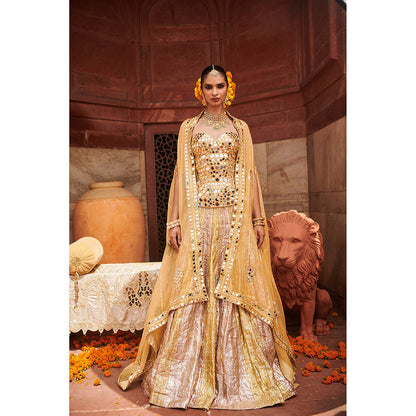 ITRH Chandi Sona Sheesh Lampi Lehenga with Blouse and Cape (Set of 3)