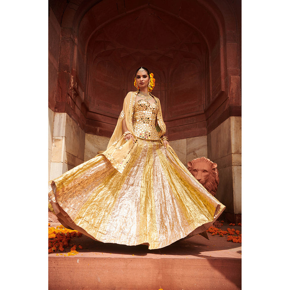 ITRH Chandi Sona Sheesh Lampi Lehenga with Blouse and Cape (Set of 3)