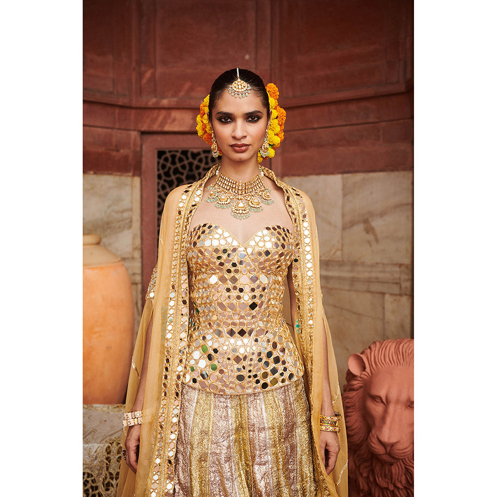 ITRH Chandi Sona Sheesh Lampi Lehenga with Blouse and Cape (Set of 3)