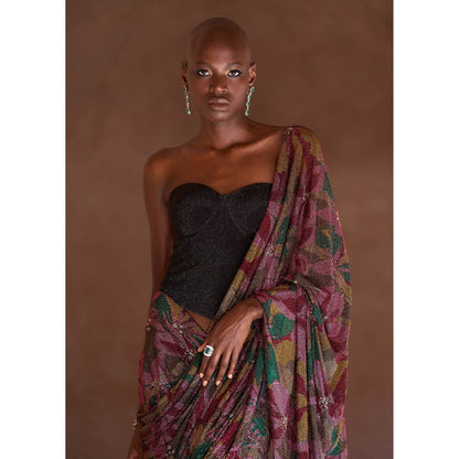 ITRH Pink Yasmeen Pre-Draped Saree with Corset with Stitched Blouse