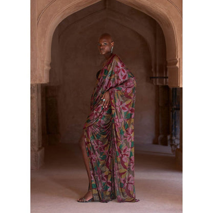 ITRH Pink Yasmeen Pre-Draped Saree with Corset with Stitched Blouse