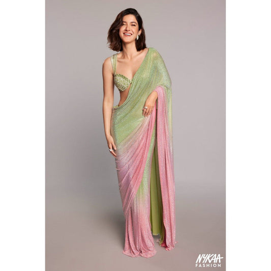 ITRH Green Aaliyah Saree with Stitched Blouse