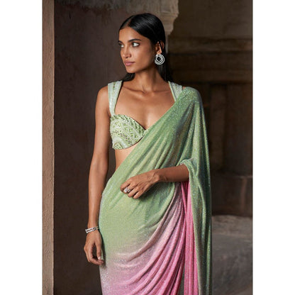 ITRH Green Aaliyah Saree with Stitched Blouse