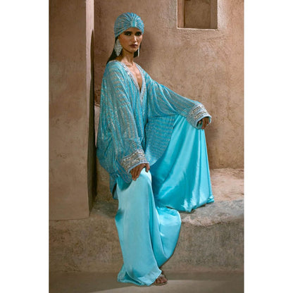 ITRH Blue Sadem Kurta with Palazzo and Turban