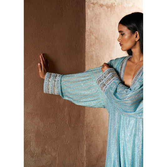 ITRH Blue Sadem Kurta with Palazzo and Turban