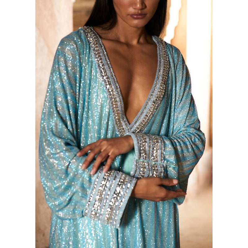 ITRH Blue Sadem Kurta with Palazzo and Turban