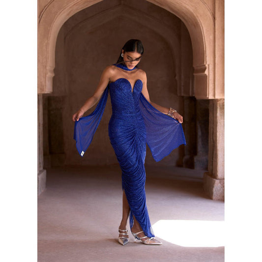 ITRH Blue Qareena Gown with Stole