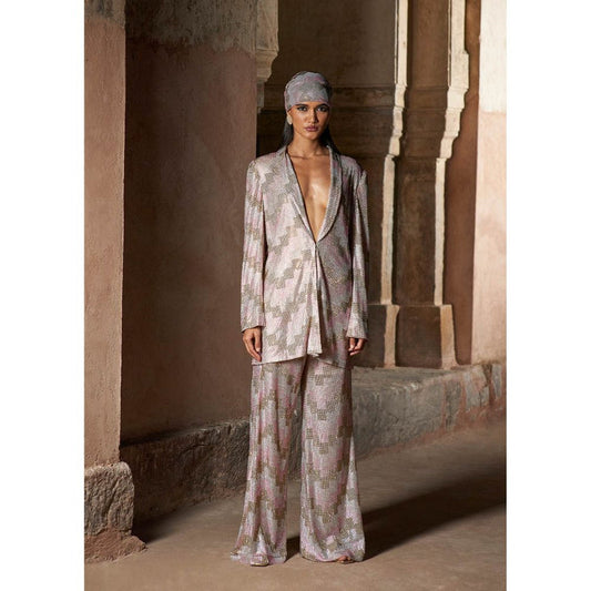 ITRH Multi-Colour Farhana Blazer with Pant and Turban