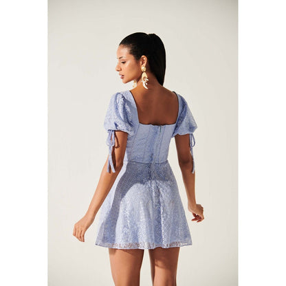 Ivory Rose Blue Allure Balloon Lace Sleeve Mini Dress