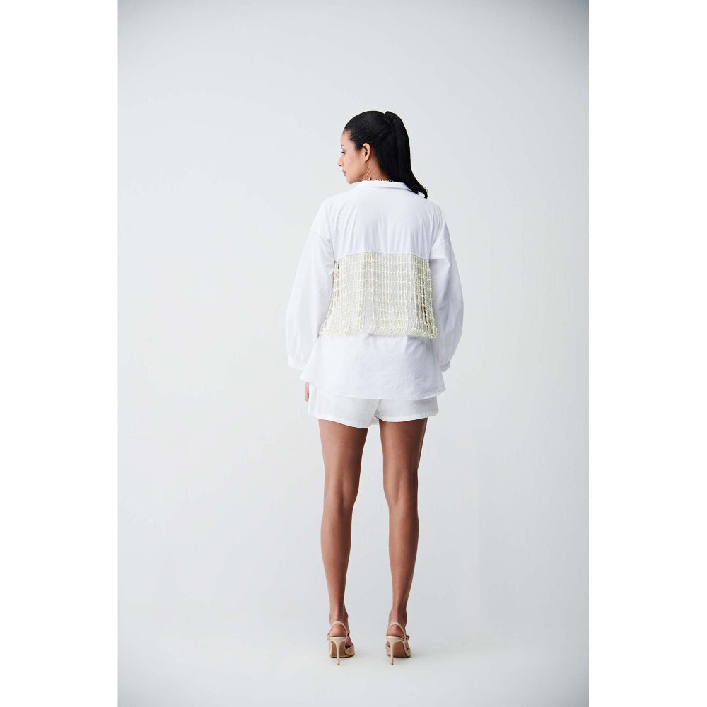 Ivory Rose White City Light Shirt Mini Dress with Pearl Corset