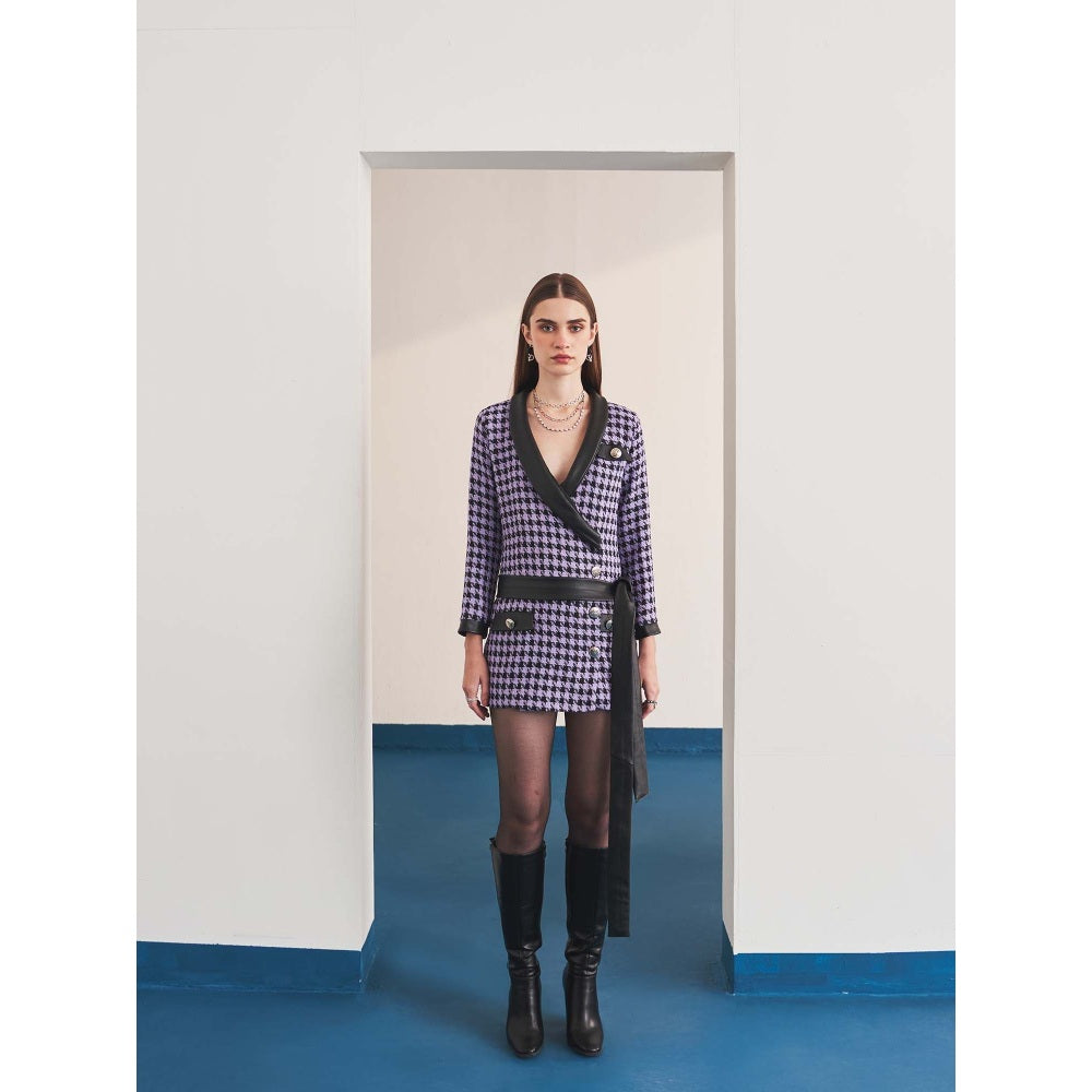 Ivory Rose Black Amethyst Edge Mini Dress with Belt