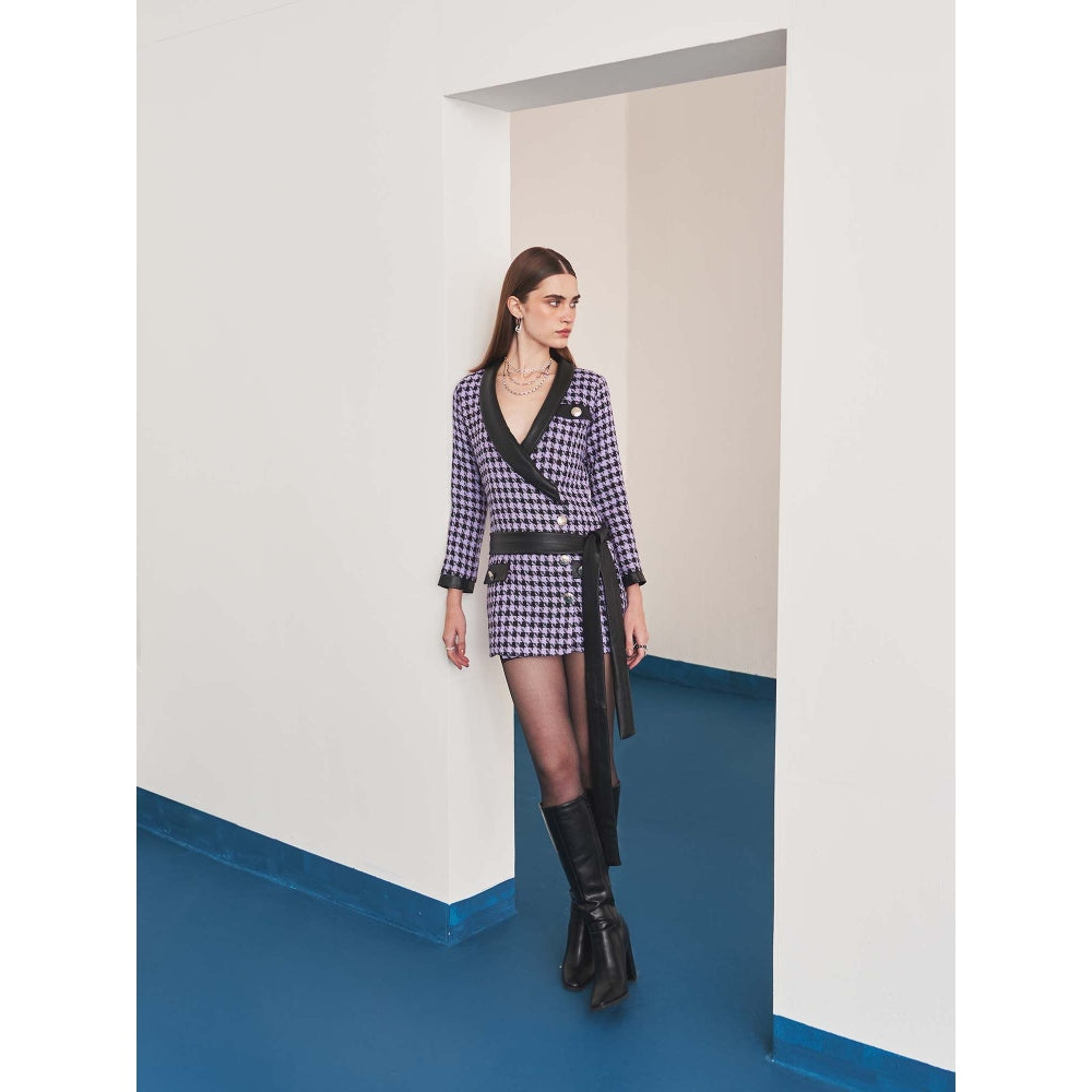 Ivory Rose Black Amethyst Edge Mini Dress with Belt