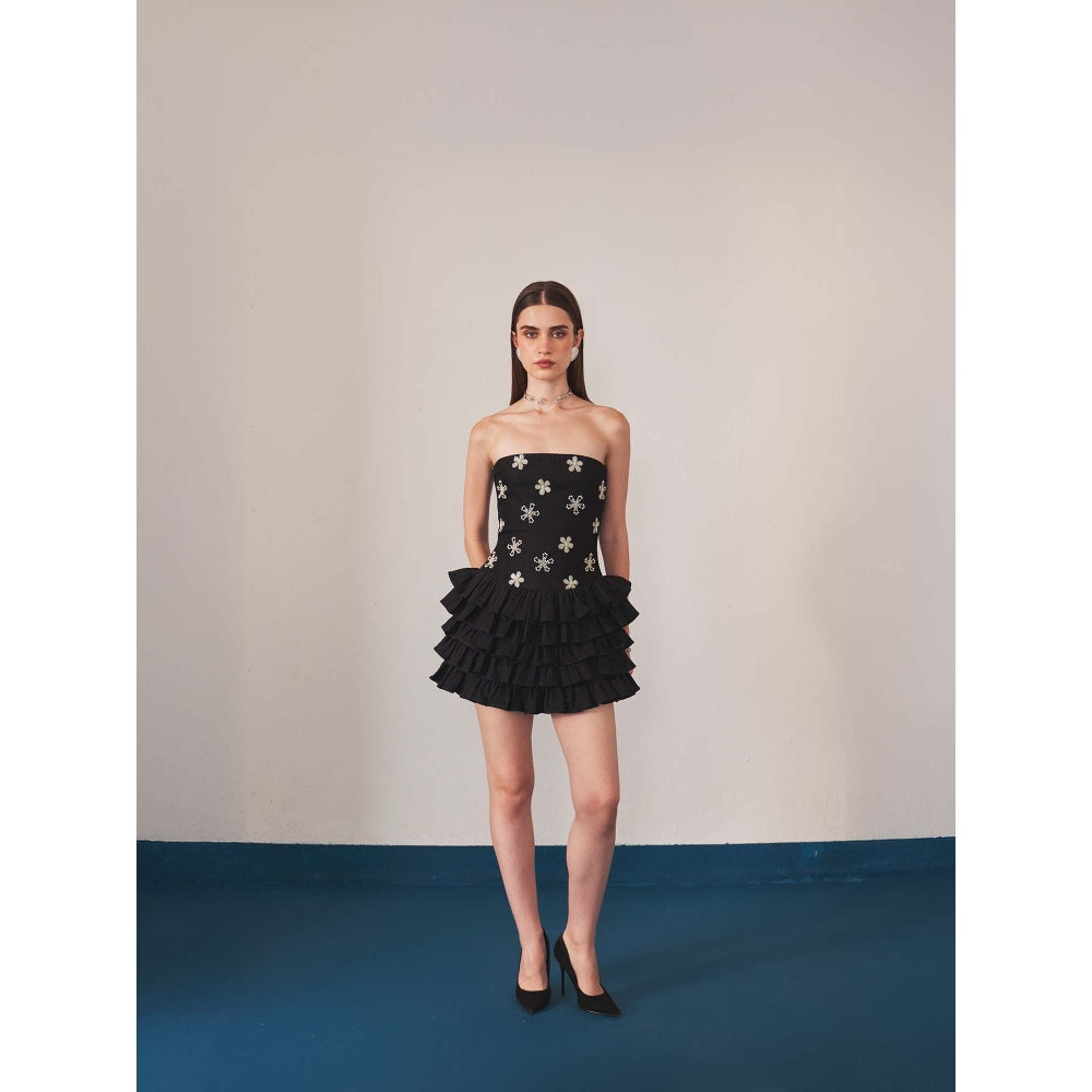 Ivory Rose Black Midnight Blossom Mini Dress