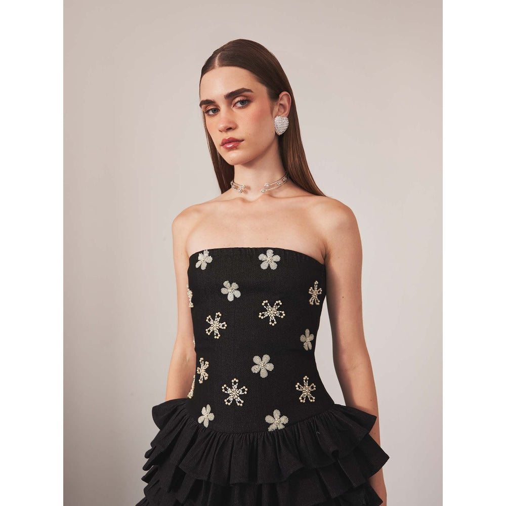 Ivory Rose Black Midnight Blossom Mini Dress