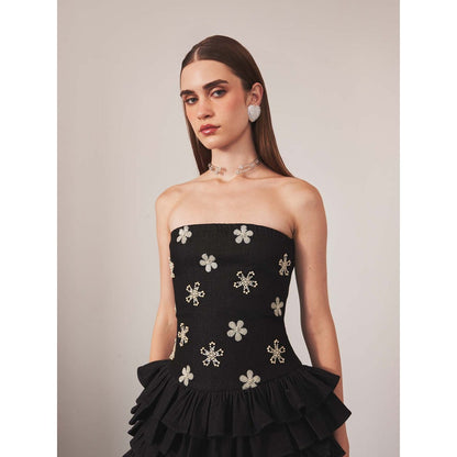 Ivory Rose Black Midnight Blossom Mini Dress