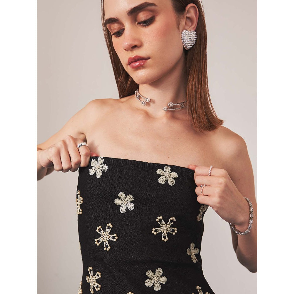 Ivory Rose Black Midnight Blossom Mini Dress