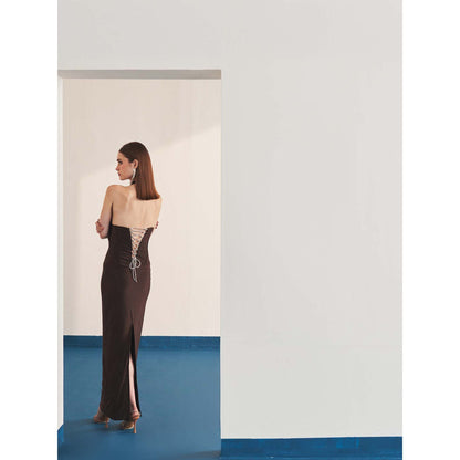 Ivory Rose Brown Nocturnal Lace Maxi Dress