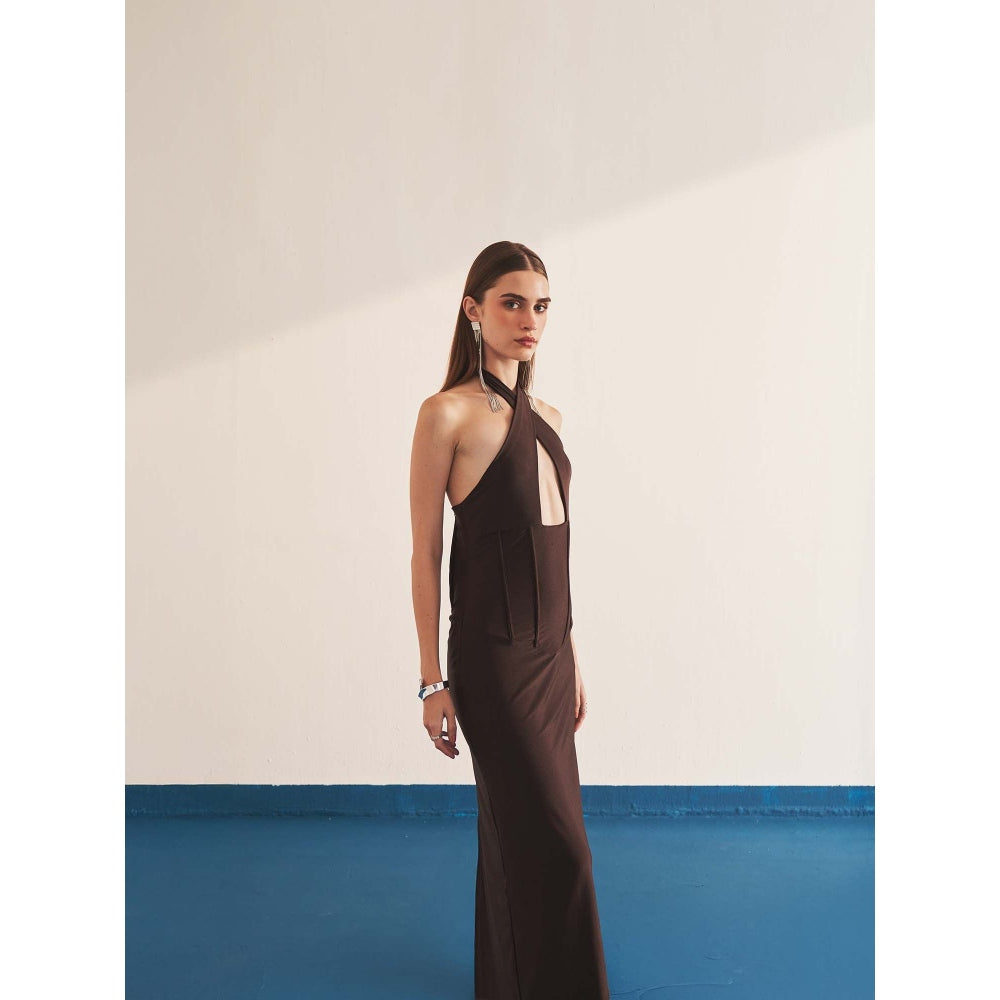 Ivory Rose Brown Nocturnal Lace Maxi Dress