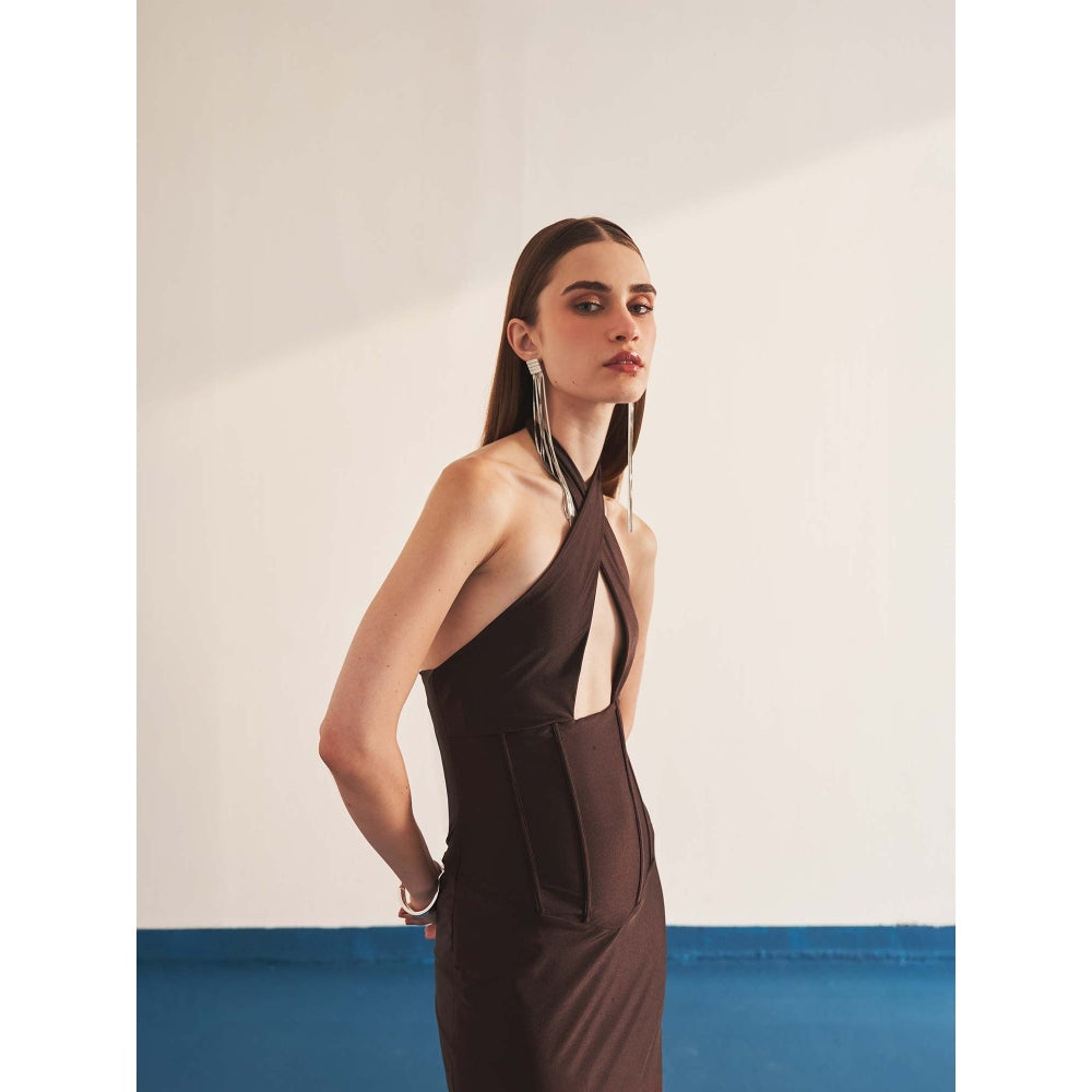 Ivory Rose Brown Nocturnal Lace Maxi Dress