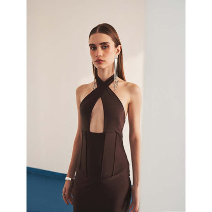 Ivory Rose Brown Nocturnal Lace Maxi Dress