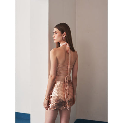 Ivory Rose Amelia Rose Gold Crop Top with Skirt (Set of 2)