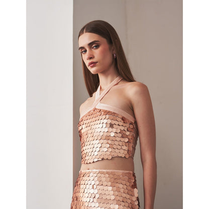 Ivory Rose Amelia Rose Gold Crop Top with Skirt (Set of 2)
