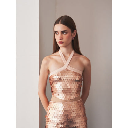 Ivory Rose Amelia Rose Gold Crop Top with Skirt (Set of 2)