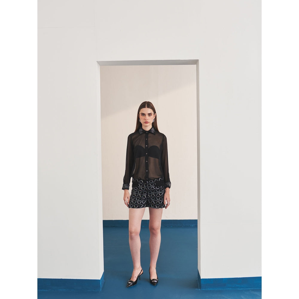 Ivory Rose Black Amelia Shirt with Shorts (Set of 2)