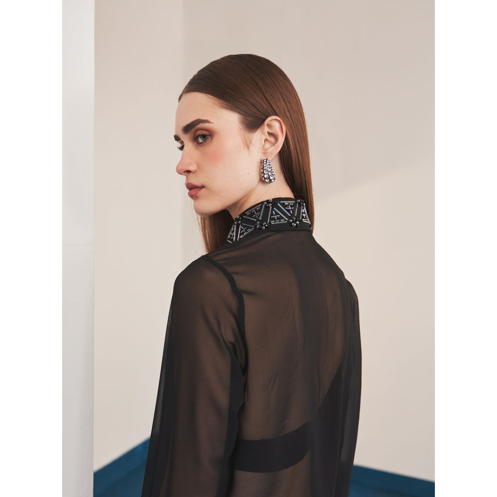 Ivory Rose Black Amelia Shirt with Shorts (Set of 2)