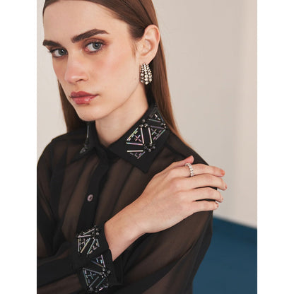 Ivory Rose Black Amelia Shirt with Shorts (Set of 2)