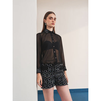 Ivory Rose Black Amelia Shirt with Shorts (Set of 2)